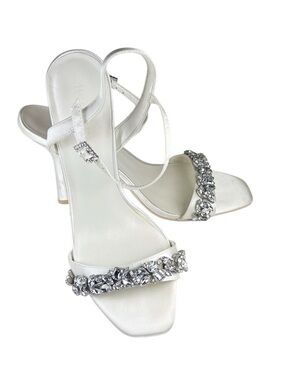 Galina Signature Women’s Ivory Satin Jeweled Ankle Strap Heels Wedding Prom